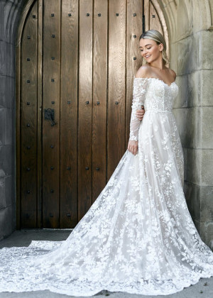 Off Shoulder White Lace Tulle Fairytale Wedding Dress